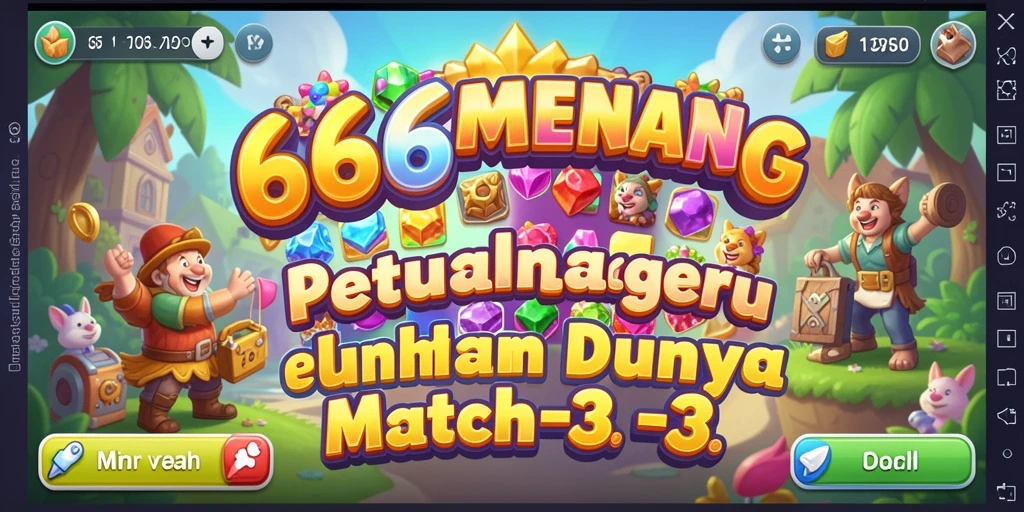 Screenshot menunjukkan gameplay seru 666MENANG dengan level Match-3.