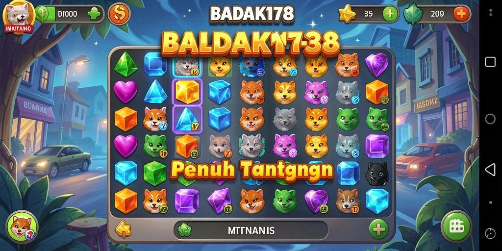 Gameplay seru BADAK178 dengan elemen Match-3 berwarna-warni.