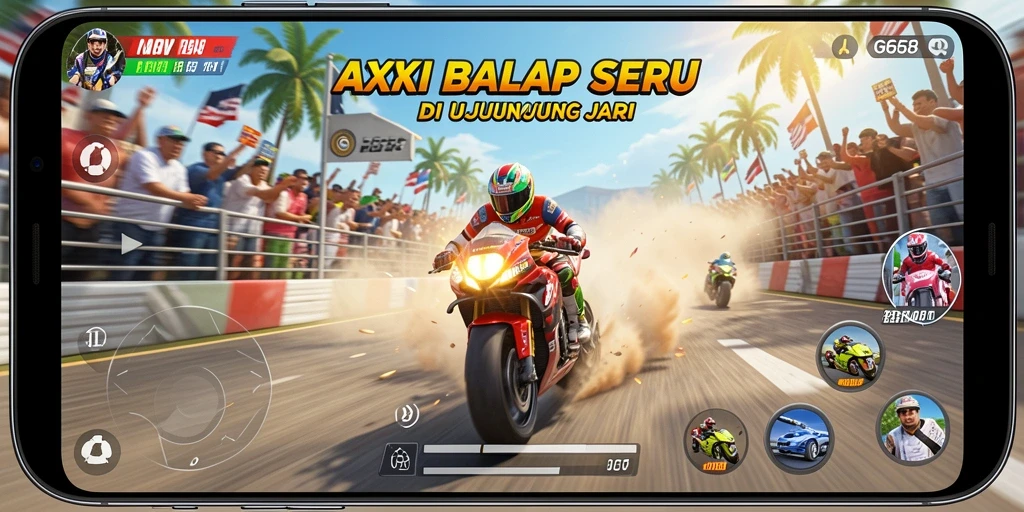 Tangkapan layar utama G668 menampilkan aksi balap yang mendebarkan.