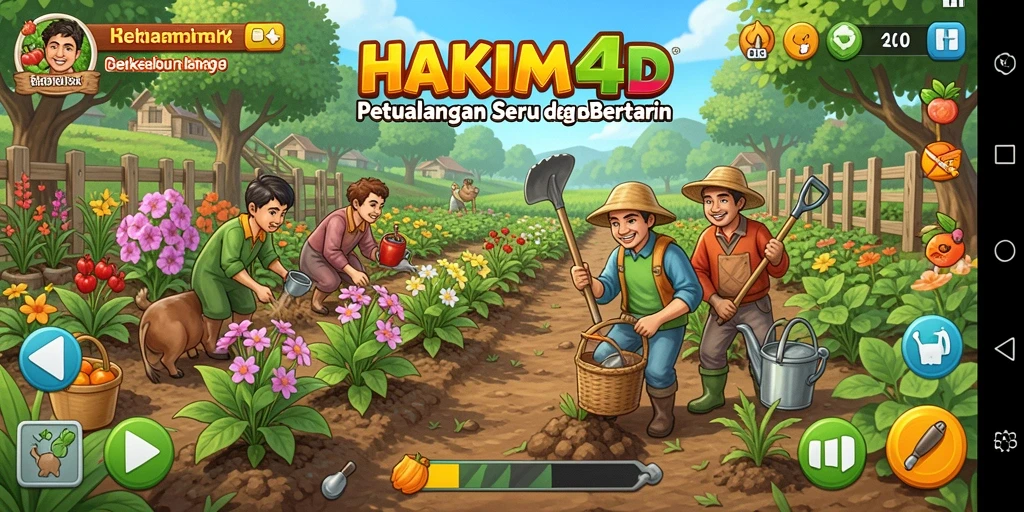 Screenshot utama HAKIM4D menampilkan gameplay berkebun yang menarik.