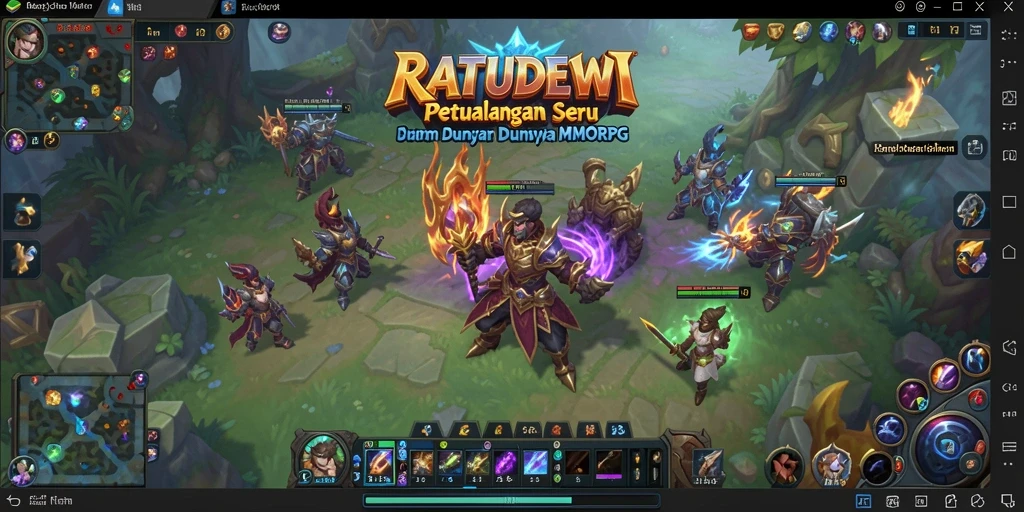 Tangkapan layar utama dari gameplay MMORPG RATUDEWI yang menampilkan pertempuran epik.