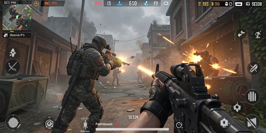 Screenshot dari gameplay intens SE328 yang menunjukkan aksi tembak-menembak.