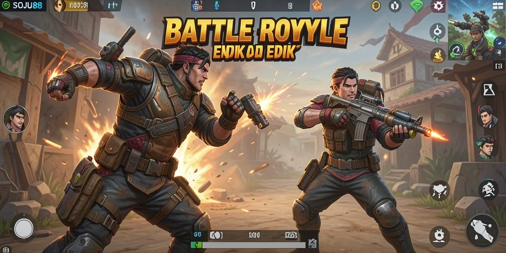 Tangkapan layar aksi seru dari gameplay Battle Royale di SOJU88.